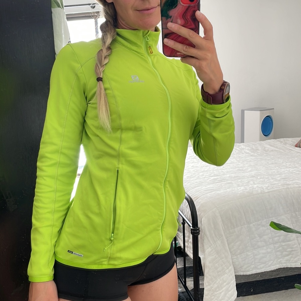 Salomon Agile full zip running active fleece sweater- size small lime green